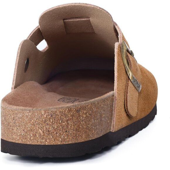 Women's Brown Genuine Suede Clogs Soft Footbed Leather Comfort Slip On Shoes - Picture 5 of 6